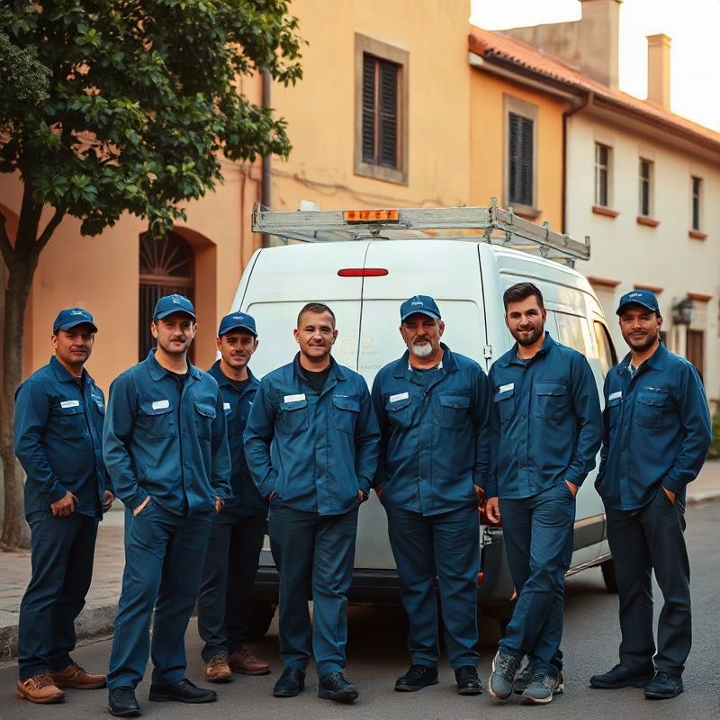 Equipo de seis electricistas de Minasluz junto a la camioneta de trabajo en Tacuarembó