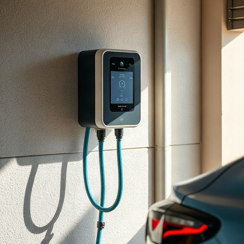 Wallbox para vehículo eléctrico montado en la pared de un garaje en Uruguay
